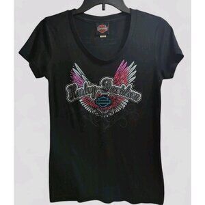Harley Davidson Womens‎ Sz M Shirt Smoky Mountain Wings Graphic Biker Motorcycle